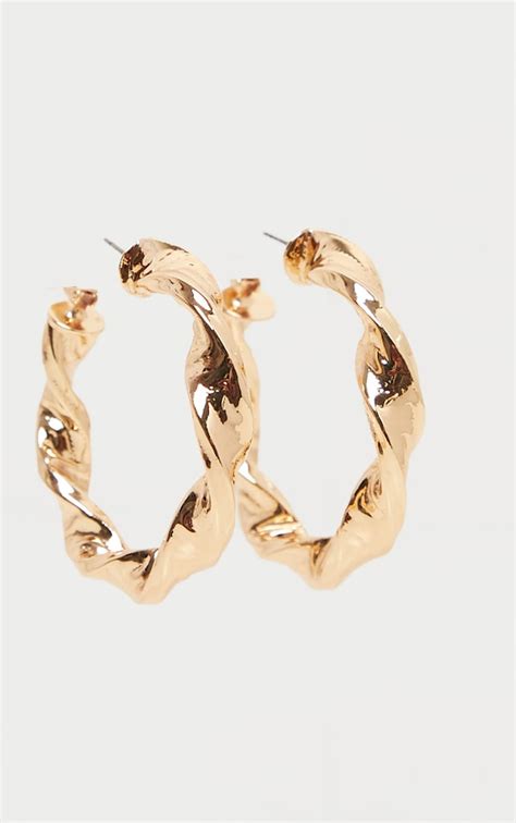 Gold Chunky Twist Hoop Earrings Accessories Prettylittlething Usa