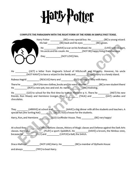 Simple Past Tense Harry Potter Worksheet Free Esl Printable Cb