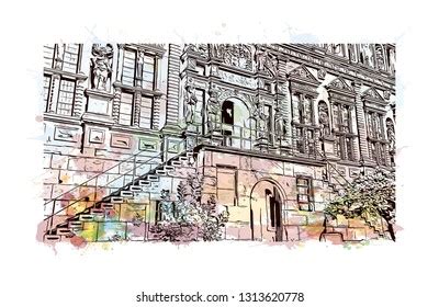 Heidelberg Castle Ruin Germany Landmark Heidelberg เวกเตอรสตอก ปลอด