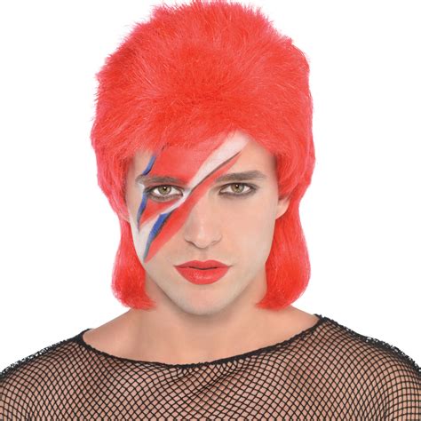 80s Popstar Wig Mens Fancy Dress Ziggy Stardust Bowie Adults Costume