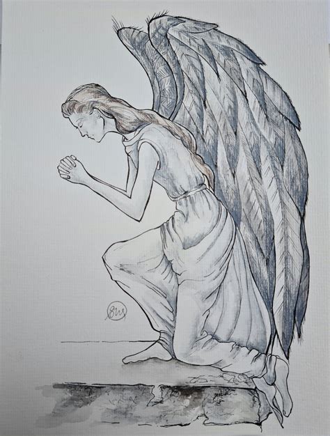 Praying Angel A4 Size Original Fine Art One Off Spiritual Etsy