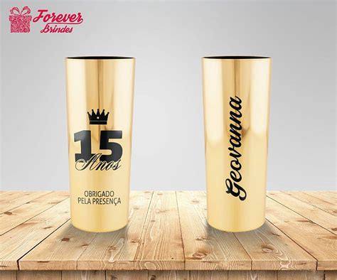 Copo Long Drink Dourado Metalizado De Anos Forever Brindes