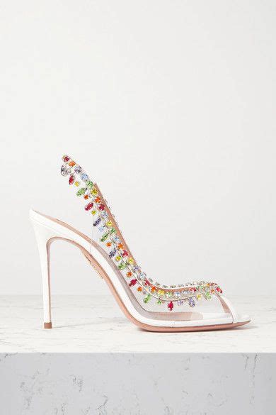 Aquazzura Temptation 105 Crystal Embellished Pvc And Leather Slingback