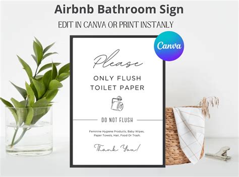 Airbnb Bathroom Sign Flush Only Toilet Paper Septic System Do Not