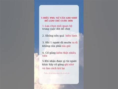 5 ĐIỀU PHỤ NỮ CẦN GHI NHỚ ĐỂ LÀM CHỦ CUỘC ĐỜI | Bác sĩ Hội - YouTube