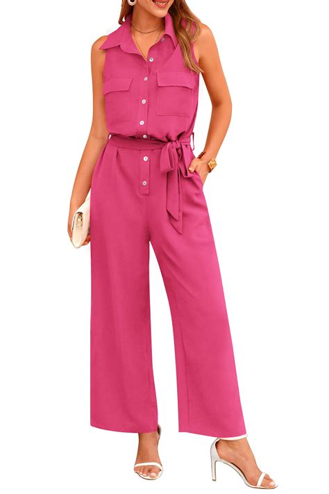 Prettygarden Womens Summer One Piece Outfits Casual Sleeveless Jumpsuits Wide Leg Pants Rompers