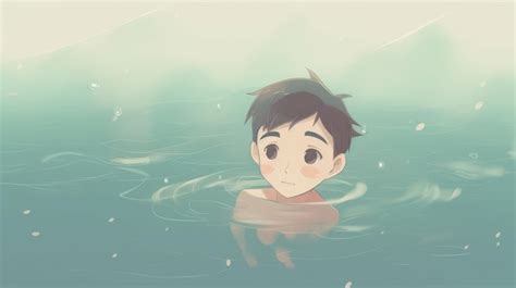 Premium Photo | A young boy swimming in the sea cartoon anime image ...