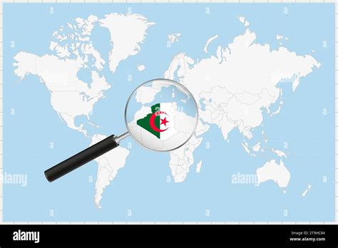 Magnifying Glass Showing A Map Of Algeria On A World Map Algeria Flag