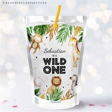 Editable Safari Capri Sun Labels Safari Wild One Juice Cup Labels