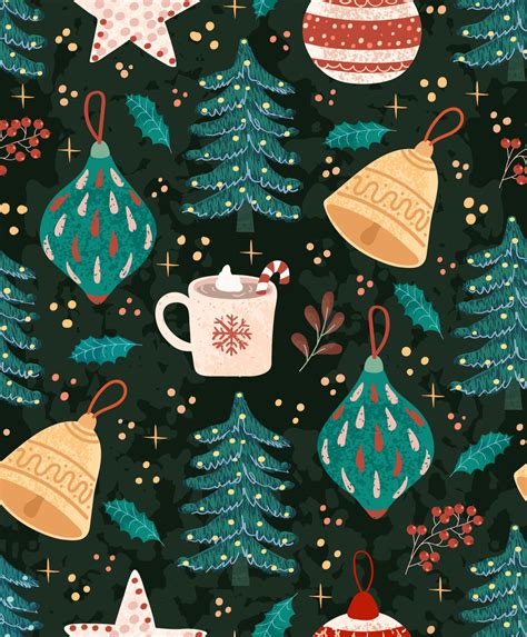 Vector Seamless Pattern With Colorful Illustrations Of Christmas Items