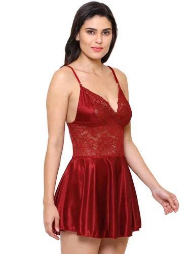 Hot Satin And Lace Sexy Maroon Honeymoon Babydoll Bikini Dress M S