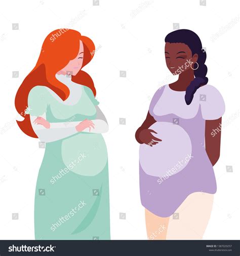 Interracial Couple Of Pregnancy Women Characters Royalty Free Stock Vector 1387029257