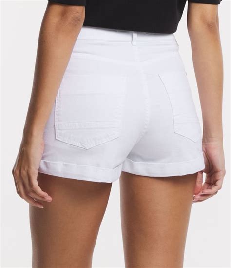Short Hot Pants Cintura Alta Em Sarja Barra Dobrada Branco