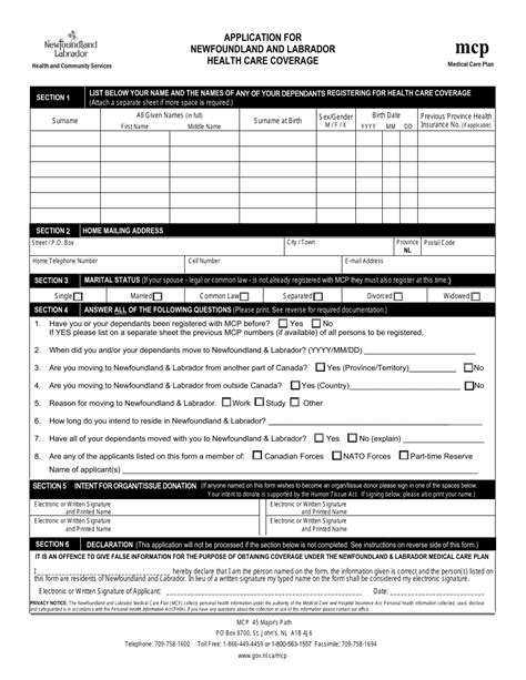 Newfoundland And Labrador Canada Application For Newfoundland And