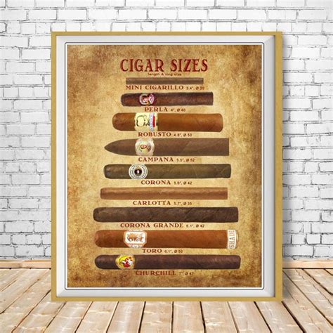 Cigar Art Cigar Size Chart Cigar Poster Tobacco Print Etsy