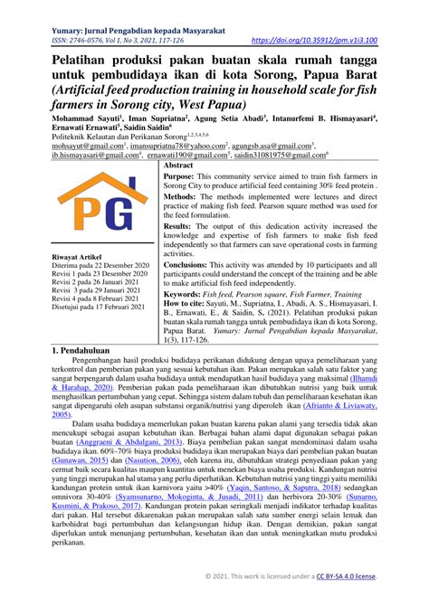 Pdf Pelatihan Produksi Pakan Buatan Skala Rumah Tangga Untuk