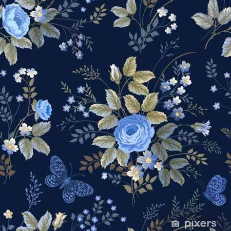 Papier Peint Motif Floral Sans Couture Avec Des Roses Bleues Sur Fond