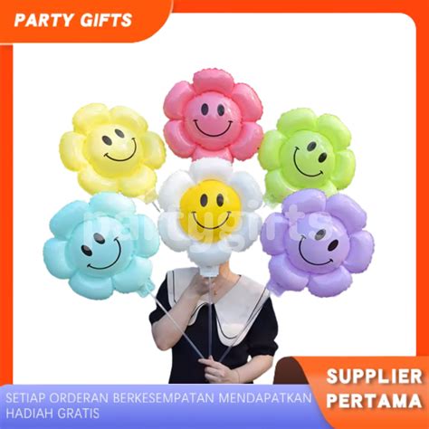 Jual Partygifts Balon Foil Stik Bunga Daisy Smile Led Balon Bunga