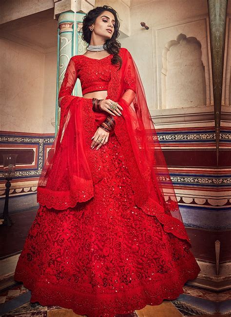 Red Floral Embroidered Lehenga Indian Heavy Anarkali Lehenga Gowns