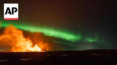 Video of a Volcano Erupting Beneath the Northern Lights