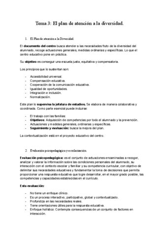 Tema El Plan De Atencion A La Diversidad Pdf