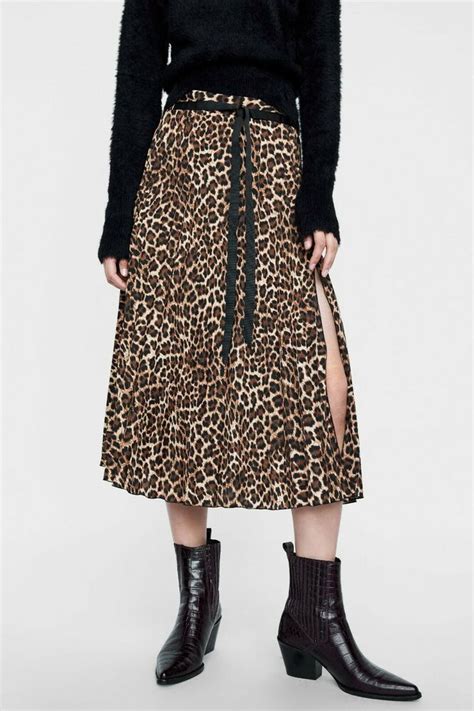 Zara Leopard Print Elasticated Waist Pleated Midi Skirt Size Large Bnwt