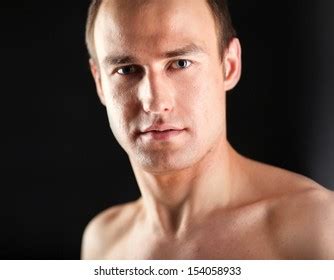 Portrait Naked Muscular Man Isolated On Stock Photo