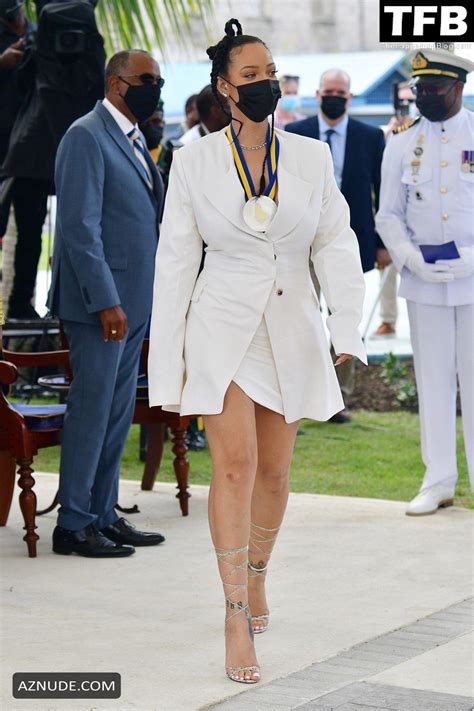 Rihanna Flaunts Her Sexy Tits And Legs In Bridgetown For The National Hero Insignia AZNude