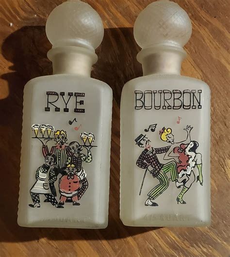 Vintage Gay Fad Frosted Liquor Decanter Set Of 2 With Original Stoppers Saloon Can Can Girl