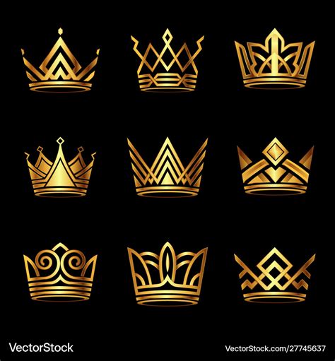 Crown Modern Gold Logo Set Royalty Free Vector Image