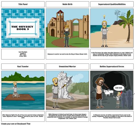 Epic Hero Story Boarding Activity The Odyssey Book 9