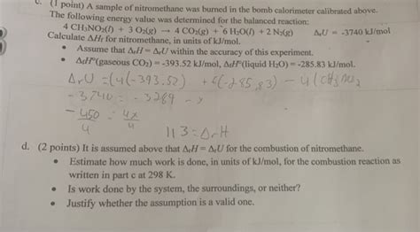 Solved C Point A Sample Of Nitromethane Was Burned In Chegg