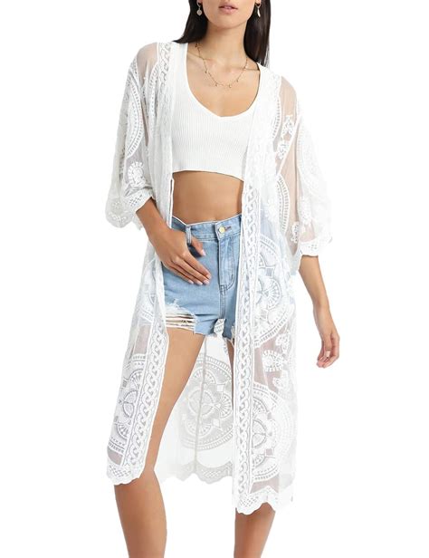 Bsubseach Women Mesh Cardigan Sexy Bikini Beach Kimono Open Front