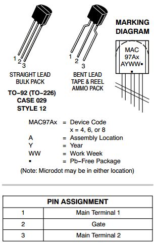 MAC97AB Datasheet, MAC97AB PDF Manuals, Pinouts - ON Semiconductor