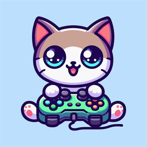 Gato Bonito Jogando O Controlador Vetor De Desenho Animado Vetor