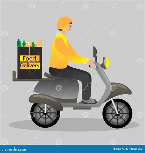 Delivery Man Riding Scooter Food Delivery Service Stock Vector