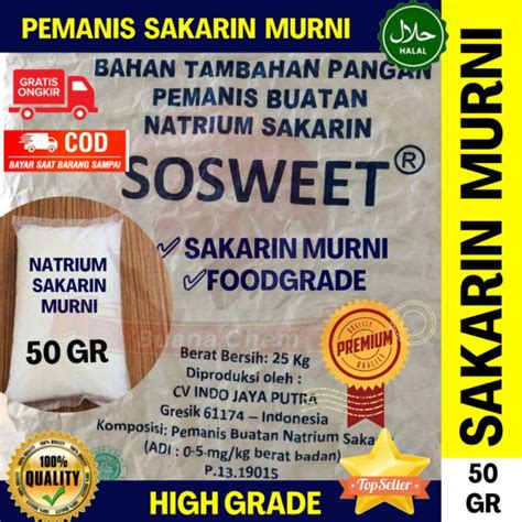 Sakarin Murni 50gr Food Grade PREMIUM HALAL Pemanis Buatan Natrium