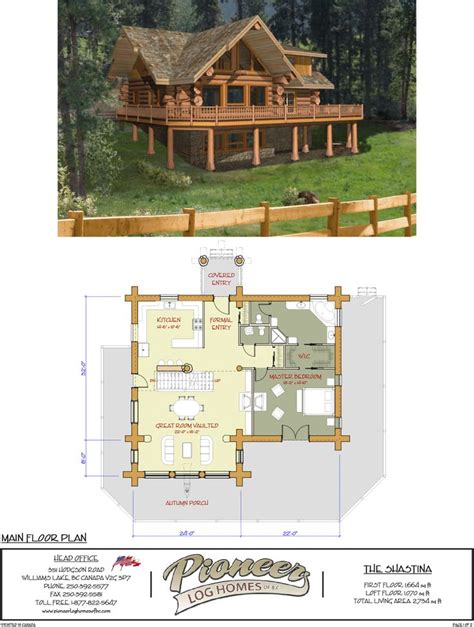 Shastina Log Cabin Floor Plan by Pioneer Log Homes Midwest