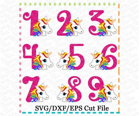 Rainbow Unicorn Birthday Number Set Cutting File SVG DXF EPS Creative