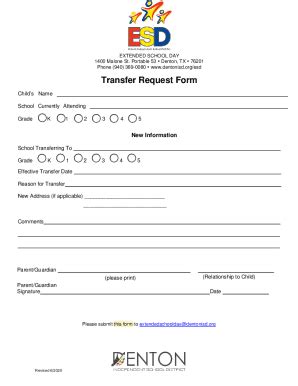 Fillable Online Transfer Request Form Denton Isd Fax Email Print