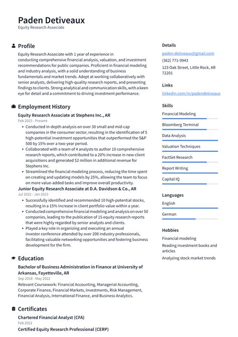 Equity Research Associate Resume Examples And Templates