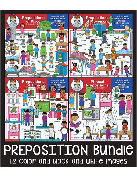 English Unite Clip Art Prepositions Bundle