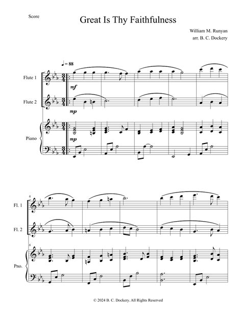 Great Is Thy Faithfulness Flute Duet With Piano Accompaniment Arr B