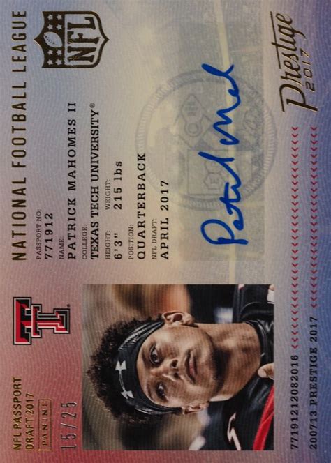 Patrick Mahomes Ii Prestige Nfl Passport Ink Price Guide