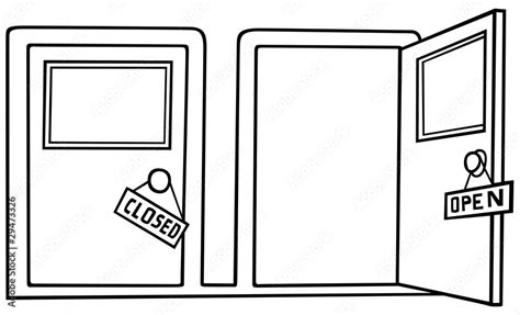 Door Open and Close - Black and White Cartoon illustration Stock Illustration | Adobe Stock