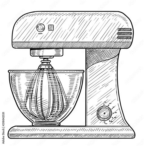 Stand Food Mixer Illustration Drawing Engraving Ink Line Art