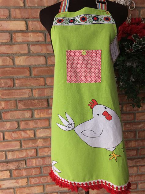 Rooster Chicken Full Womens Apron ~ 3 ~ Upcycled ~ Cotton ~ Crazy