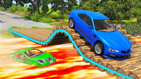 Cars Vs High Speed Bumps On Log Bridge Cars Vs Lava River Beamng