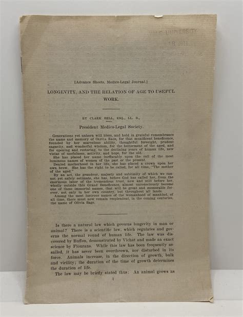 Longevity, and the Relation of Age to Useful Work (1911) by Clark Bell