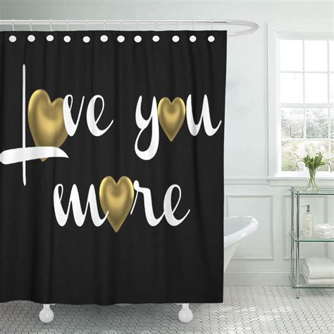 Atabie Text Love You More White W Gold On Black Shower Curtain 66x72